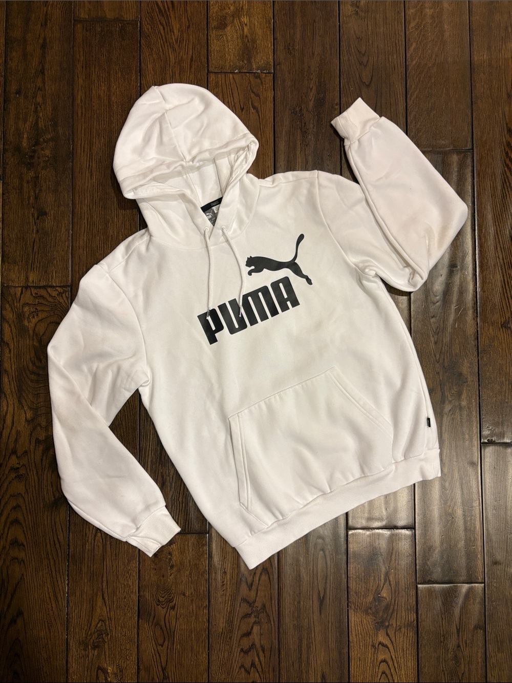Puma White Pullover Hoodie with Black Logo